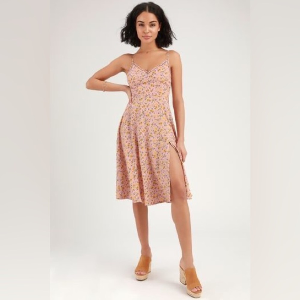 Lulu’s Esperanza Pink Blush Floral Print Midi Dress Small